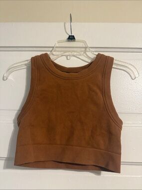 Cropped Ribbed Tank Top in Rust Brown